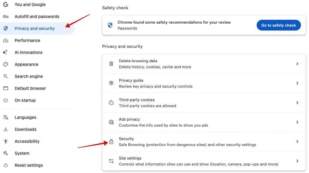 Chrome Privacy and Security - Security